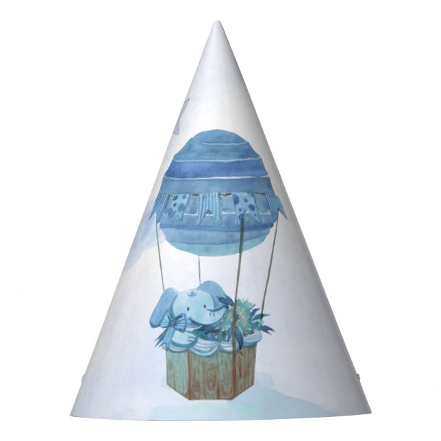 Chapéu de festa de aniversário de elefante, lua az (Frente)
