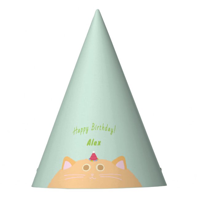 Chapéu de festa de aniversário verde menta de gato (Frente)
