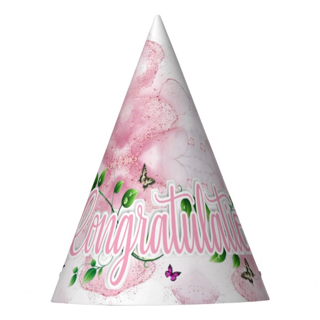 Chapéu de festa de congratulações de mármore rosa  (Frente)