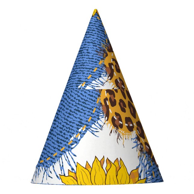 Chapéu De Festa Denim Hearts Leopard Sunflower Standard (Frente)