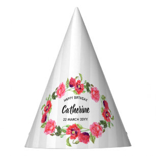 Chapéu De Festa Design das flores vermelhas e rosa das aquarelas