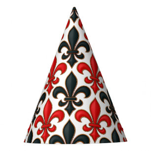 Chapéu De Festa Design de padrão do Red Black Barroco Fleur-de-lis