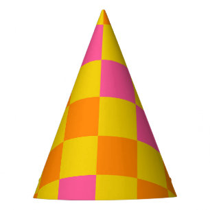 Chapéu De Festa Design de padrão xadrez laranja amarelo rosa