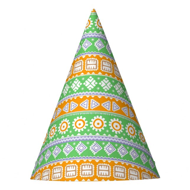 Chapéu De Festa Design de padrões verdes, cor de laranja (Frente)