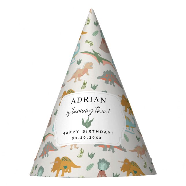 Chapéu De Festa Dinosaurs Boho Prehistoric Party Animals Birthday (Frente)