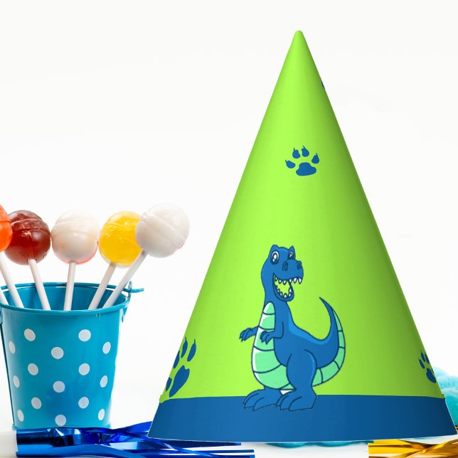 Chapéu De Festa Dinossauro Azul Verde - Aniversário de criança (Green Blue Dinosaur Themed Kids Birthday Party Hat)