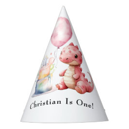 Chapéu De Festa Dinossauro Pintado Vermelho Um Surus Aniversário