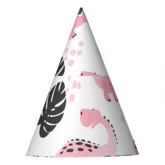 Chapéu De Festa Dinossauros Rosa: Padrão Para Crianças Bonitas.