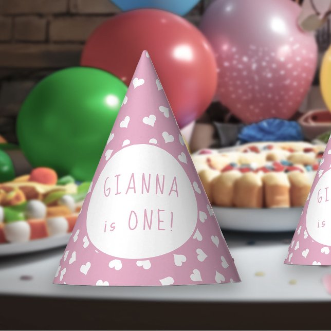 Chapéu De Festa Doce Corações Qualquer Festa de aniversário Rosa D (Party Hats - from my Car and Balloons Valentine Birthday Collection)