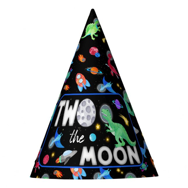 Chapéu De Festa Dois Para a Lua Dinossauro Astronauta 2º Aniversár (Frente)