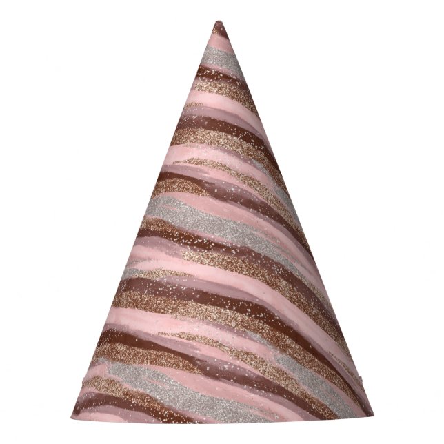Chapéu De Festa Dourada Glitter Pink Strips Party Hat (Frente)