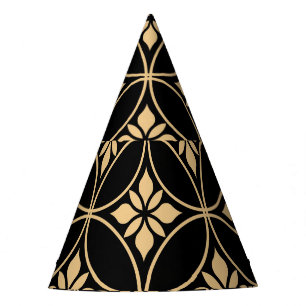 Chapéu De Festa Dourado e Preto: Vintagem Floral Abstrato