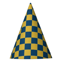 Chapéu De Festa Dourado Metálico com Padrão de Quadrado Azul Marin