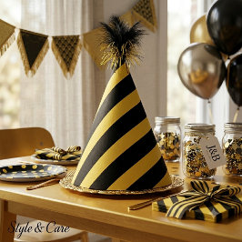 Chapéu De Festa Dourado Metálico e Listrado Preto Elegante