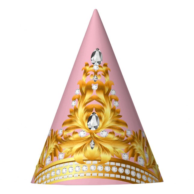 Chapéu De Festa Dourado Partido Coroa Rosa (Frente)
