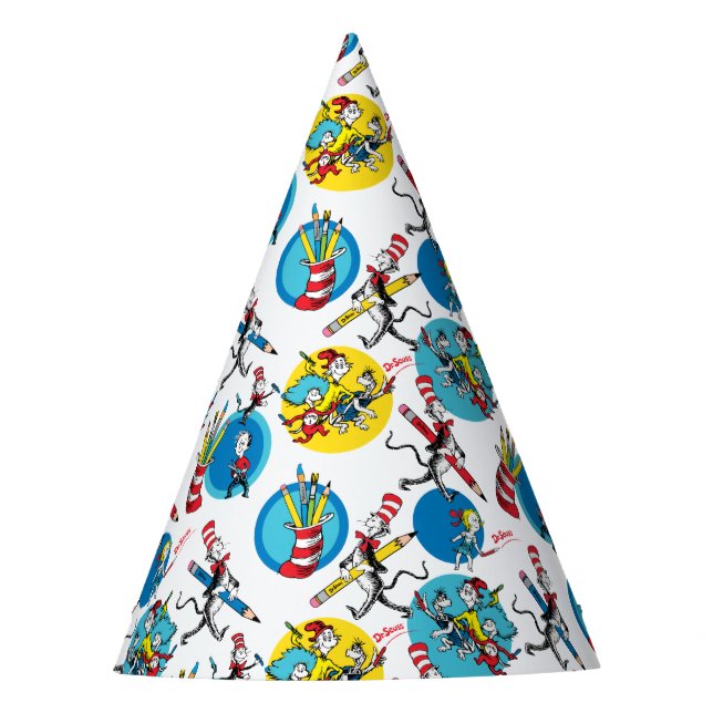 Chapéu De Festa Dr. Seuss | Personagens Com Lápis Padrão (Frente)