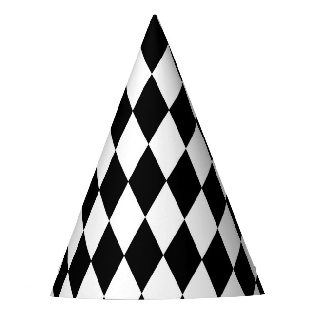 Chapéu De Festa Elegant White Black Harlequin Geometric Rhombuses (Frente)