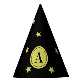 Chapéu De Festa Elegante Padrão de Estrela Monograma Dourado e Pre