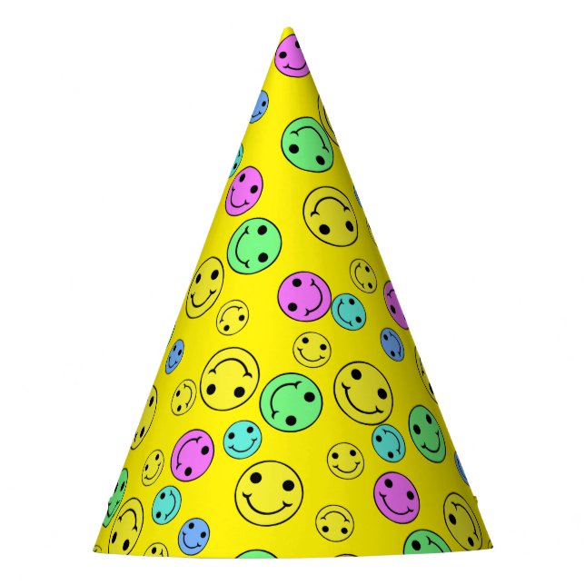 Chapéu De Festa Emoji Rostos II Yellow Party Hat sorridente (Frente)
