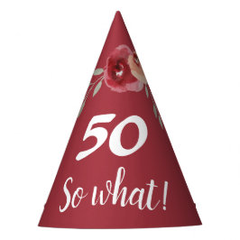 Chapéu De Festa Engraçado Rosas Borgonha Floral 50º Aniversário