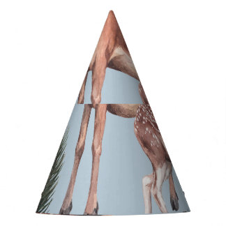 Chapéu De Festa Esboço dos animais de inverno, fundo azul.