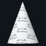 Chapéu De Festa Escrito elegante Sr. e Sra. festa de casamento, ch<br><div class="desc">Escrito elegante,  Sr. e Sra. festa de casamento,  chapéus. Ajuda divertida para jogos de casamento de moda e muito mais. Cor branca ou personalizada. Favoritos para festas divertidos para amigos,  familiares e convidados. Chapéus de na moda com corda. Adicione o nome da noiva e do casal do noivo.</div>