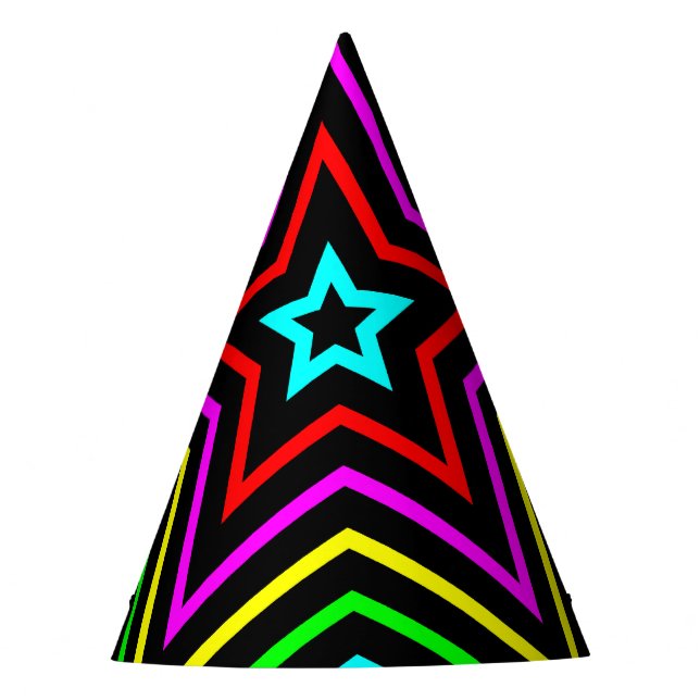 Chapéu De Festa Estrelas Arco-íris em Preto (Frente)