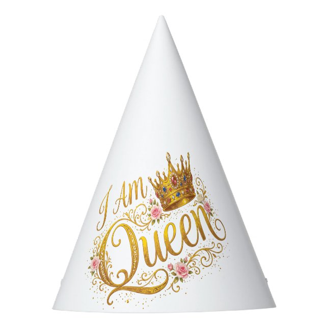 Chapéu De Festa Eu Sou Rainha Floral Coroa Dourada (Frente)