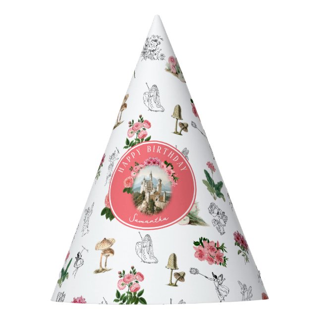 Chapéu De Festa Fairies Pink Floral Mushroom Fairy Castle Birthday (Frente)
