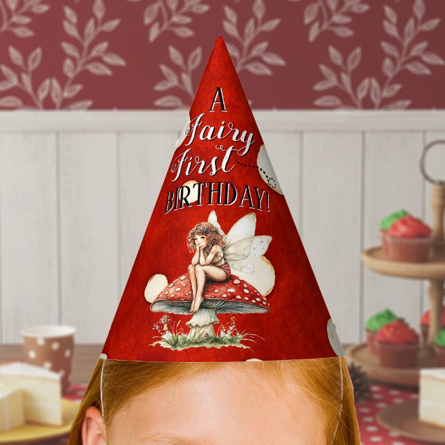 Chapéu De Festa Fairy First Birthday Mushroom Red Polka dot (Fairy First Birthday Mushroom Red Polka dot Party Hat)