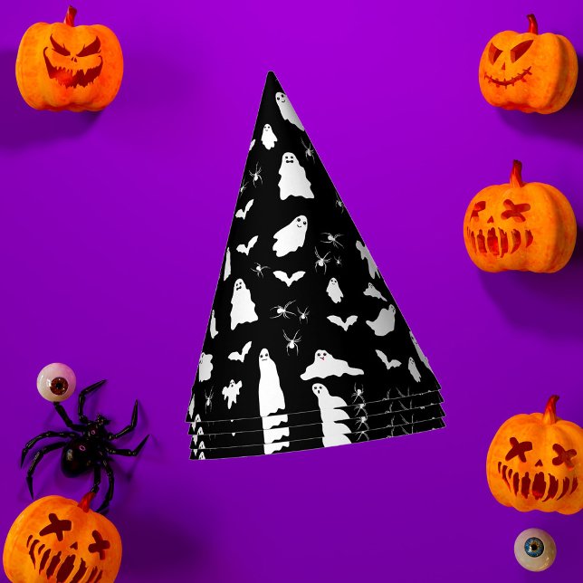 Chapéu De Festa Fantasma, Morcegos e Aranhas, Padrão de Halloween (Cute Ghost, Bats & Spiders Halloween Pattern Party Hat)