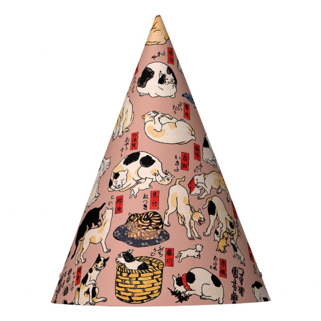 Chapéu De Festa felinos japoneses gatinho Ukiyo-e engraçado (Frente)