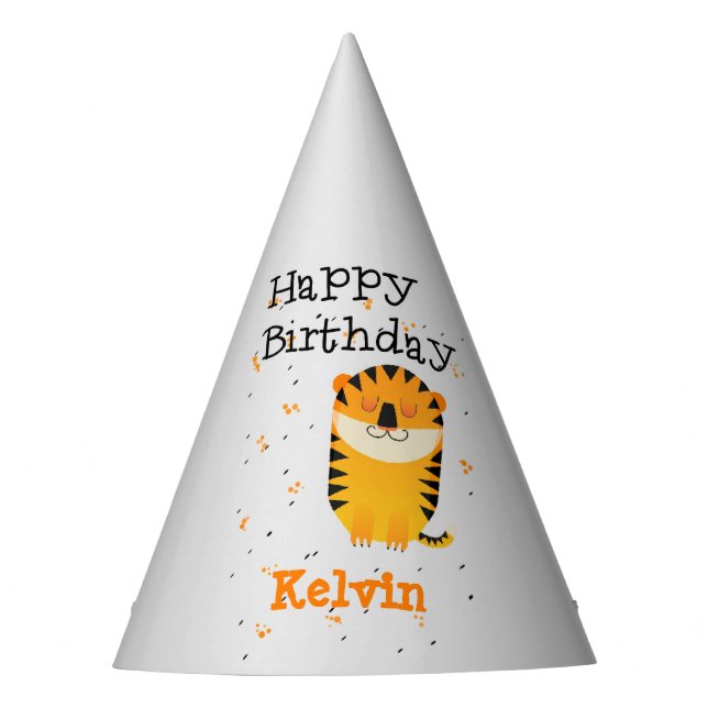 Chapéu De Festa Feliz aniversário, cinza personalizada de tigre fo (Frente)