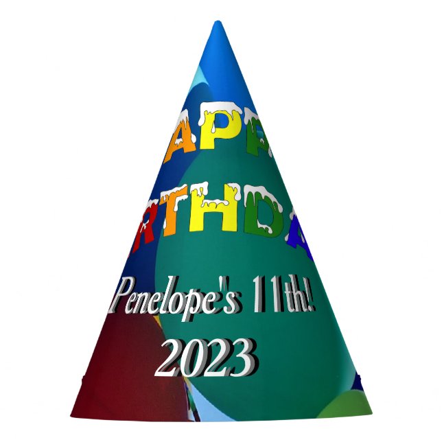 Chapéu De Festa Feliz aniversario do arco-íris dos azuis e dos (Frente)