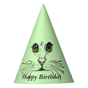 Chapéu De Festa Feliz Aniversário Gato Enfrentando Olhos Verdes Gr