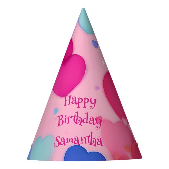 Chapéu De Festa Feliz Aniversário Girly Pink Hearts (Frente)