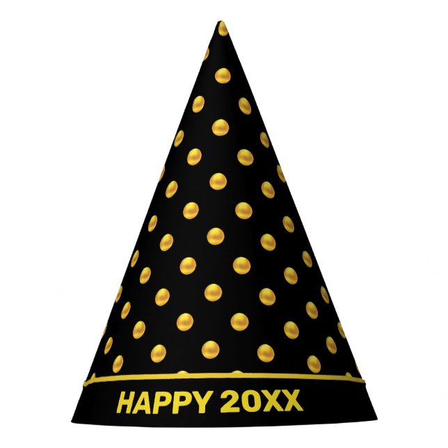 Chapéu De Festa Feliz Ano Novo & Pontos de Bolinhas Dourados em Pr (Frente)