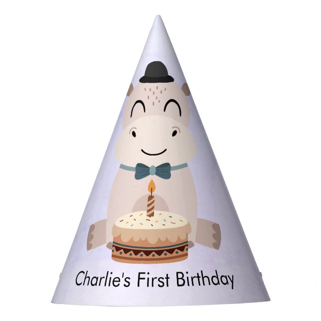 Chapéu De Festa Feliz Hippo com bolo de aniversário (Frente)