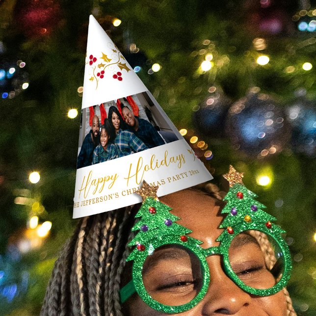 Chapéu De Festa Feliz Natal 5 fotos Holly e bagas brancas (Criador carregado)