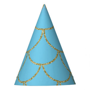 Chapéu De Festa Festa da Sereia Brilho Iridescente Azul e Dourado