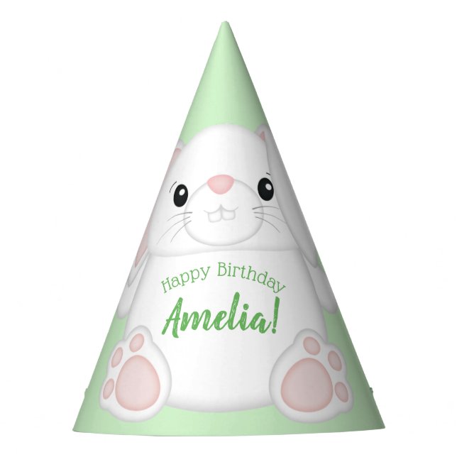 Chapéu De Festa Festa de aniversário Bunny Rabbit Verde (Frente)