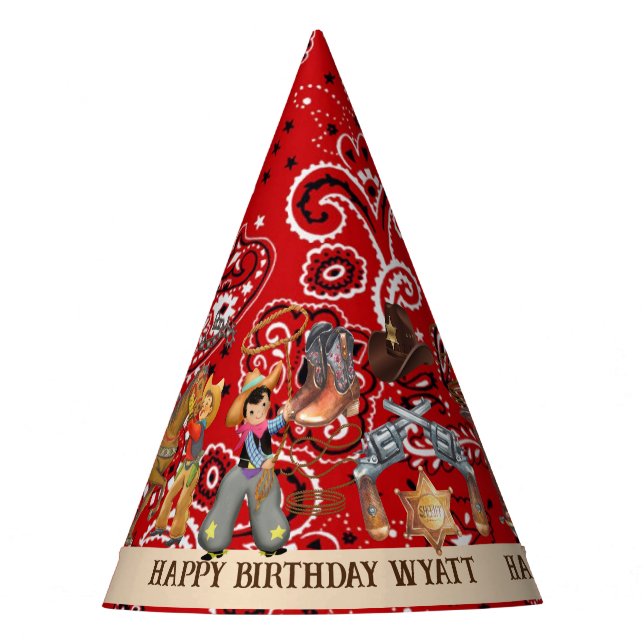 Chapéu De Festa Festa de aniversário de Buckaroo Cowboy Nome Cute (Frente)