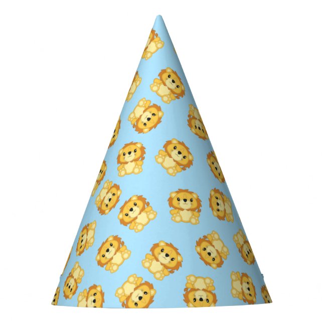 Chapéu De Festa Festa de aniversário de leão azul (Frente)