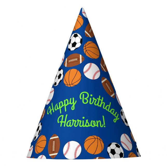 Chapéu De Festa Festa de aniversário desportiva, crianças, corcund (Frente)