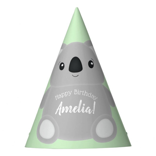 Chapéu De Festa Festa de aniversário do Urso de Koala Verde (Frente)