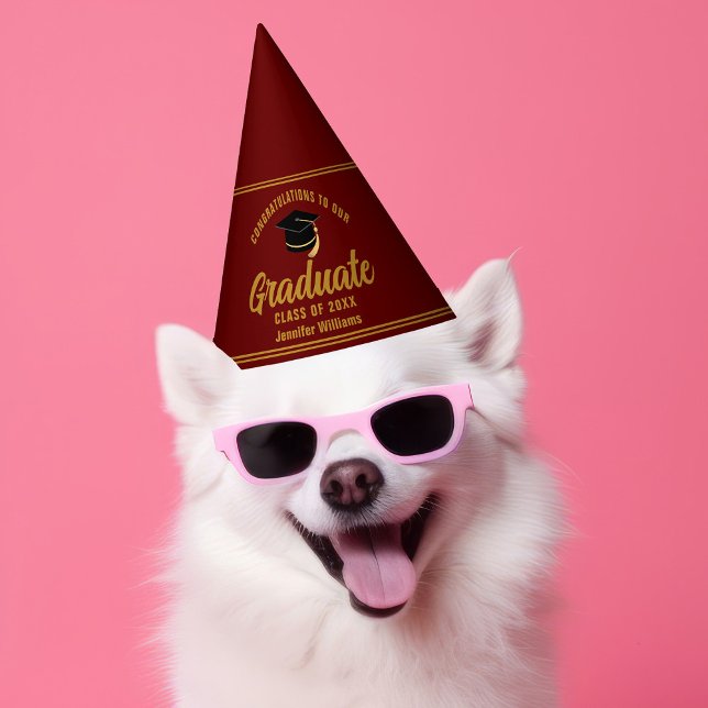 Chapéu De Festa Festa de formatura Dourada Maroon Personalizada 20 (Criador carregado)