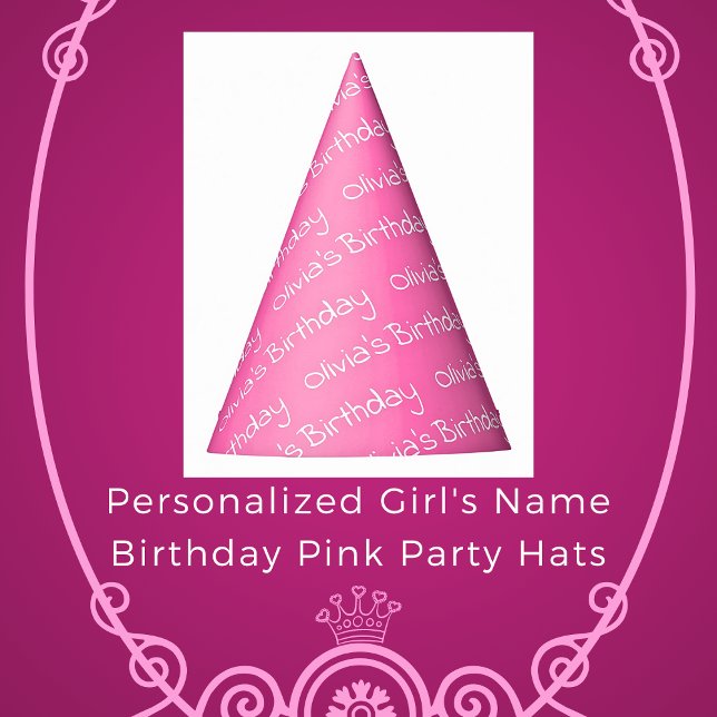 Chapéu De Festa Festa Rosa de Aniversário do Nome da Menina Person (Personalized Girl's Name Birthday Pink Party Hats)