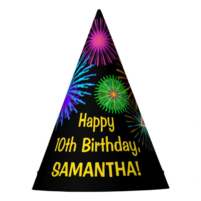 Chapéu De Festa Fireworks divertido + Rainbow Pattern "10" Anivers (Frente)