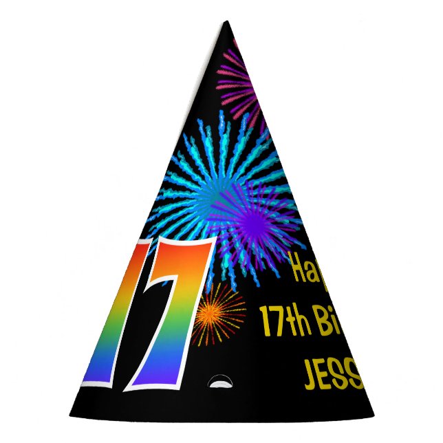 Chapéu De Festa Fireworks divertido + Rainbow Pattern "17" Anivers (Esquerda)