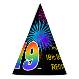 Chapéu De Festa Fireworks divertido + Rainbow Pattern "19" Anivers